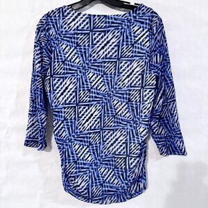 Chicos Size Small 1 BlueTop Blouse 3/4 Sleeves Zebra Mesh Ombré Striped See thru